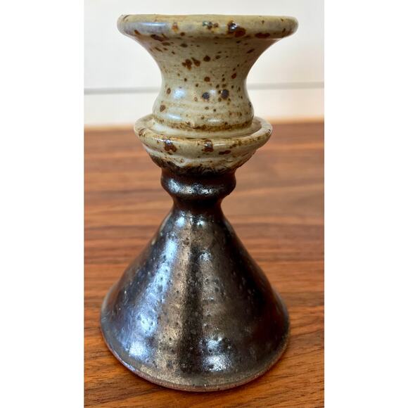 Vintage Pair of Handmade Stoneware Glazed Candlestick Holders Signed Hanson - Picture 11 of 15